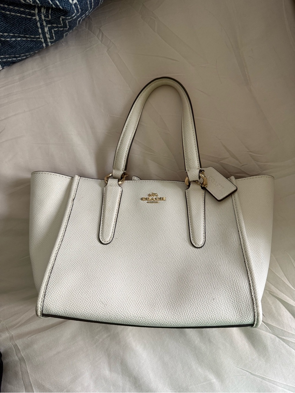 Coach Cream Pebbled Leather Satchel with Gold Hardware
